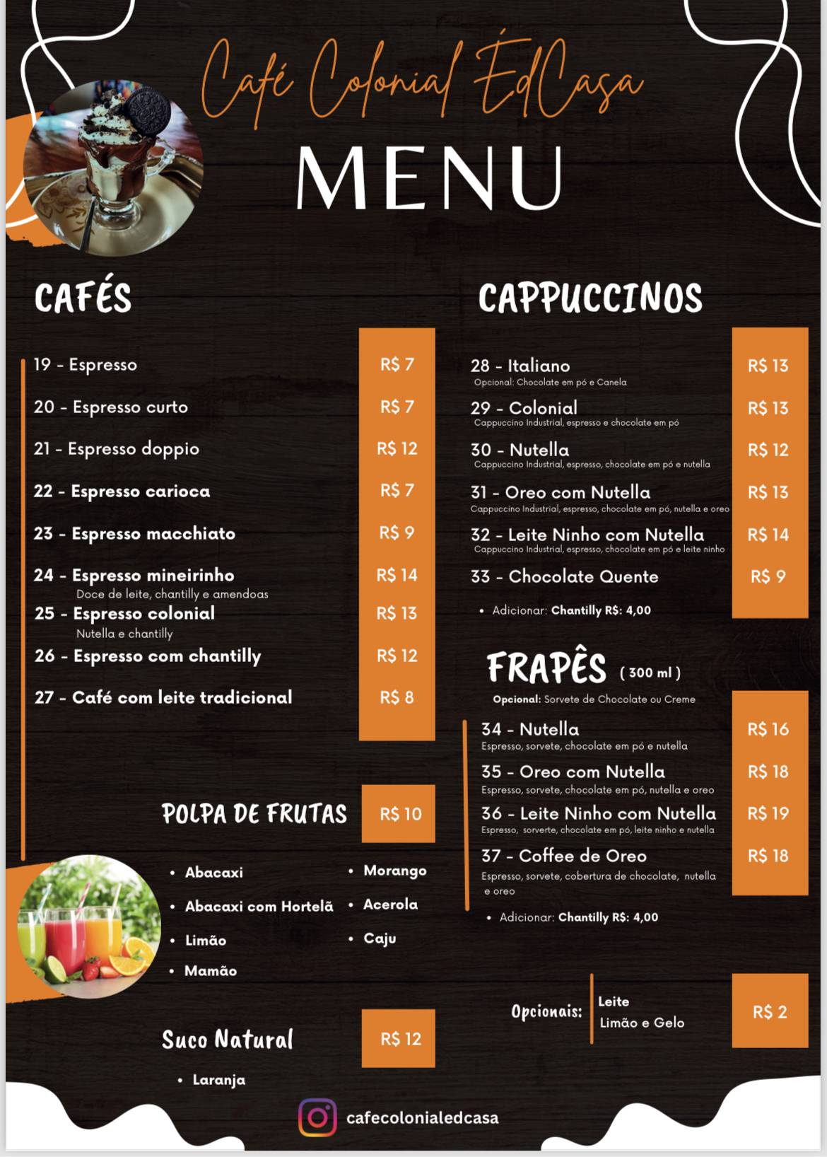 Café Colonial EdCasa cardápio