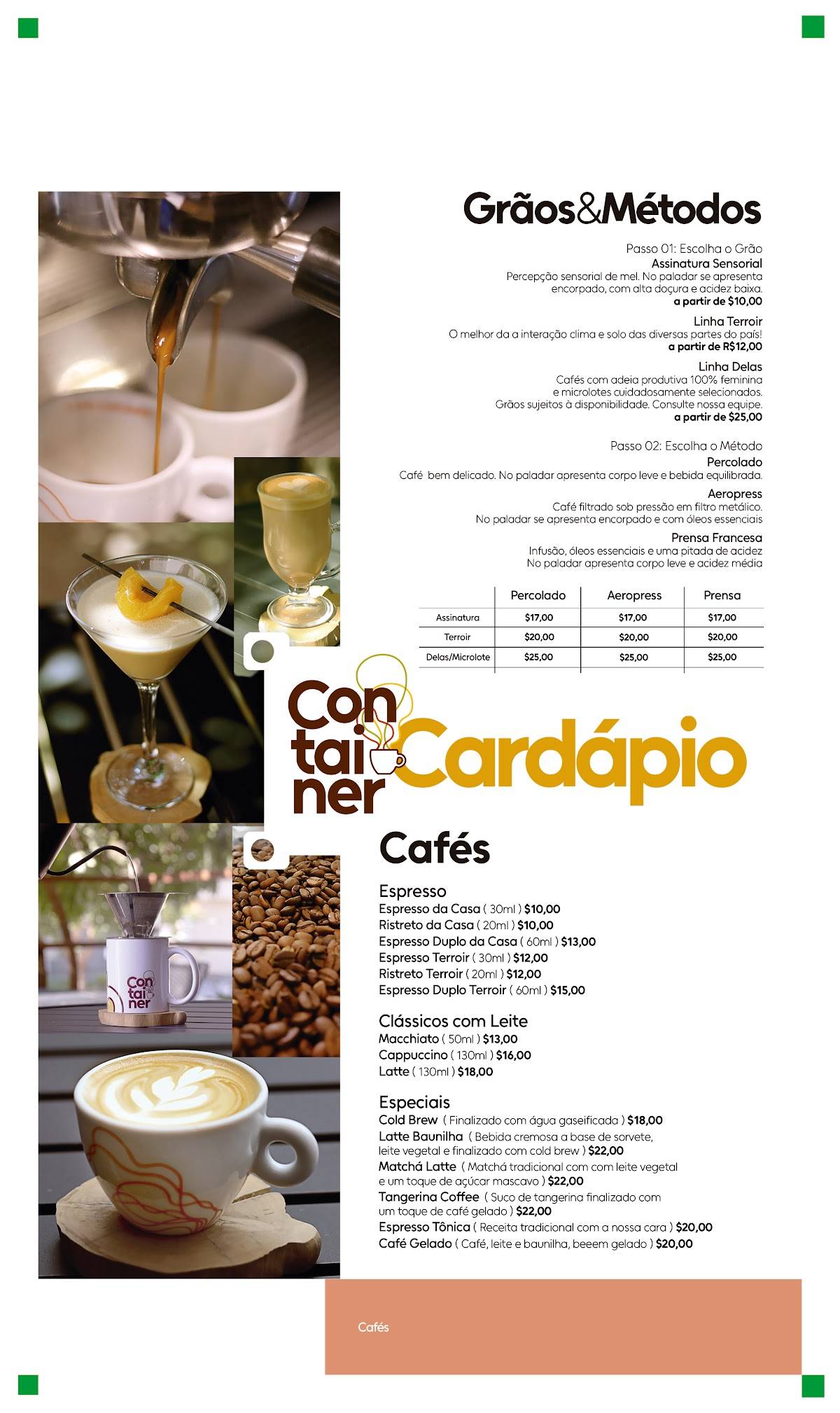 Café Container cardápio