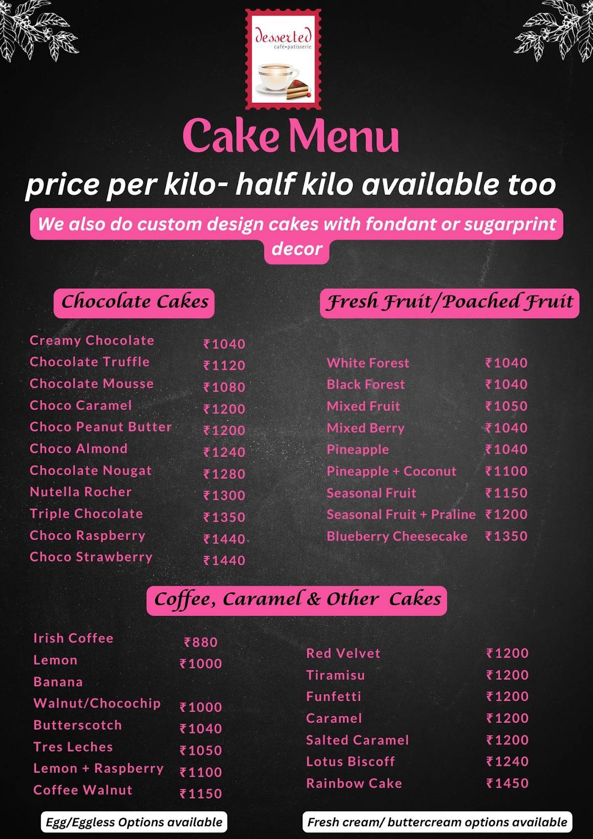 Desserted menu