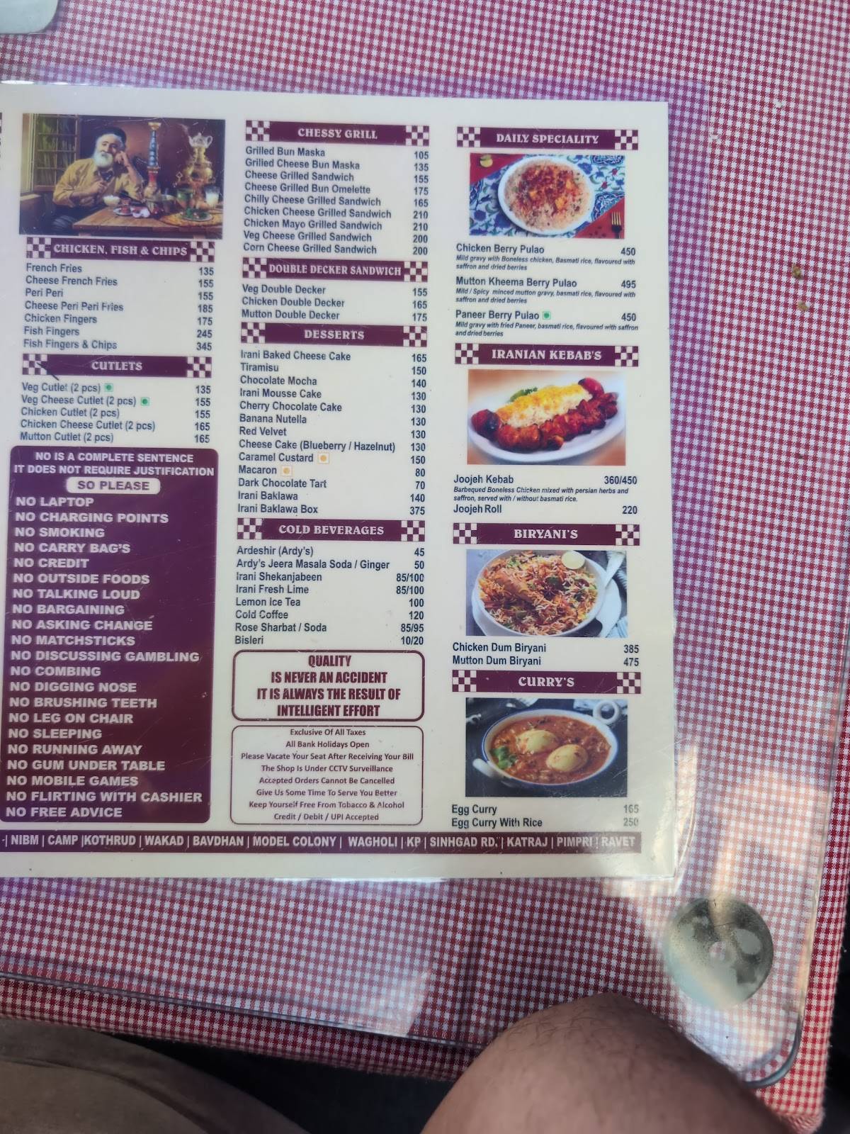 Irani Cafe - Baner menu