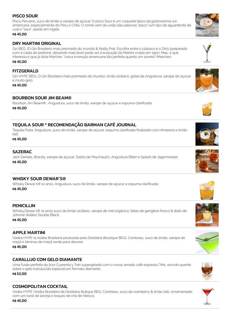 Café Journal cardápio