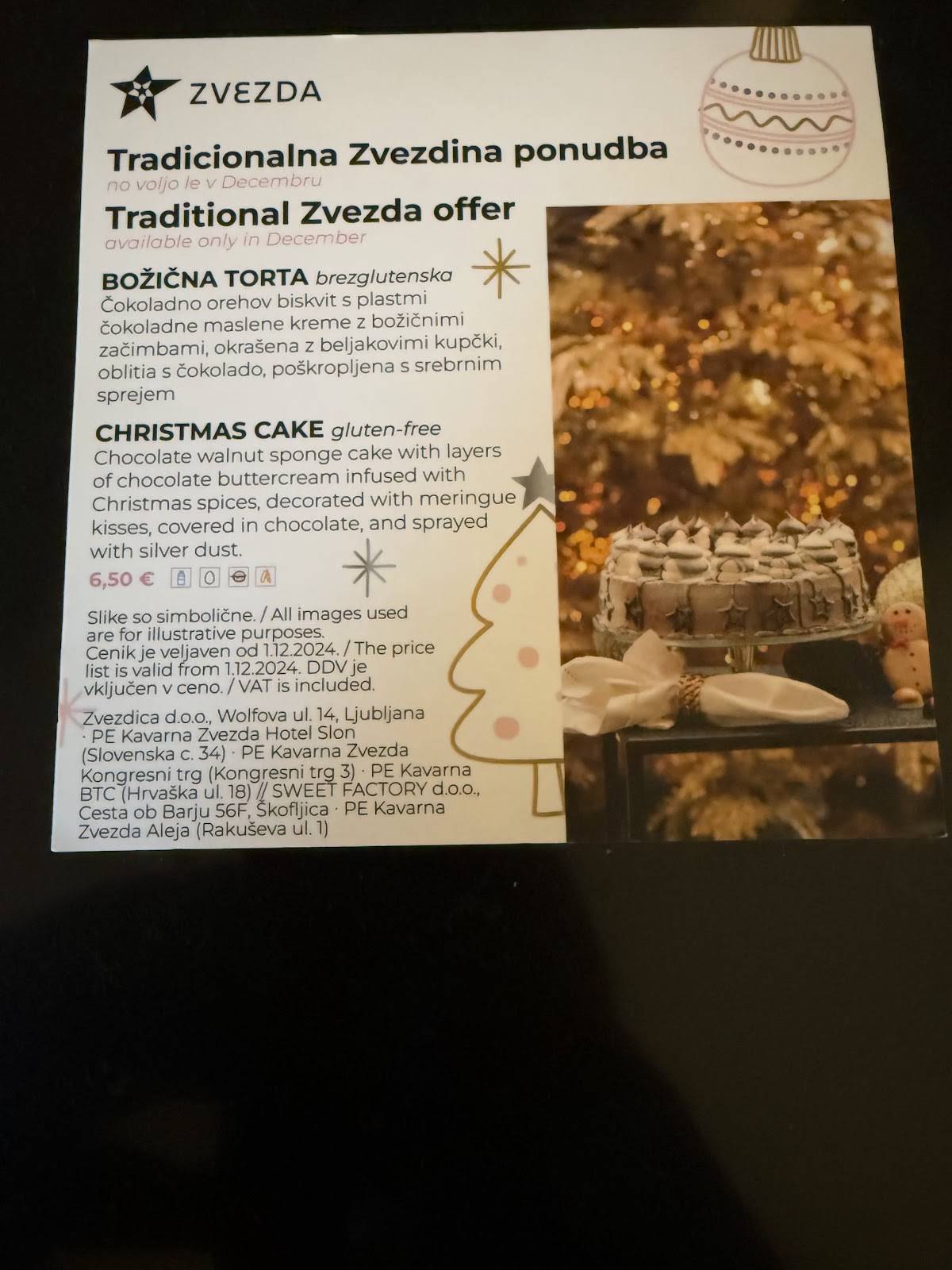 Menu di Kavarna Zvezda 