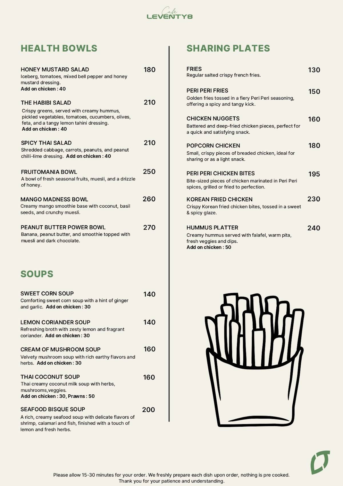 Cafe Leventy8 menu