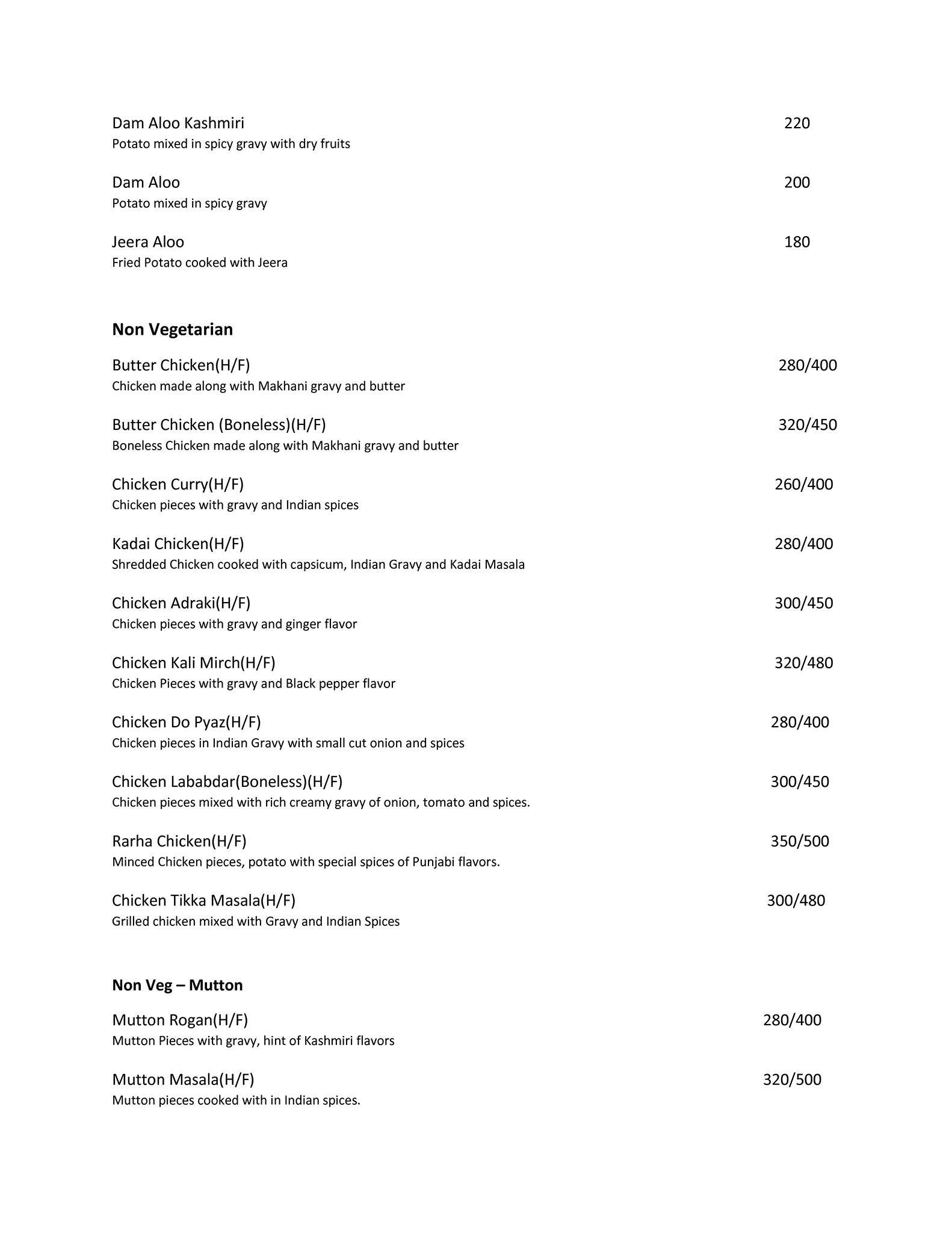 Cafe Live menu