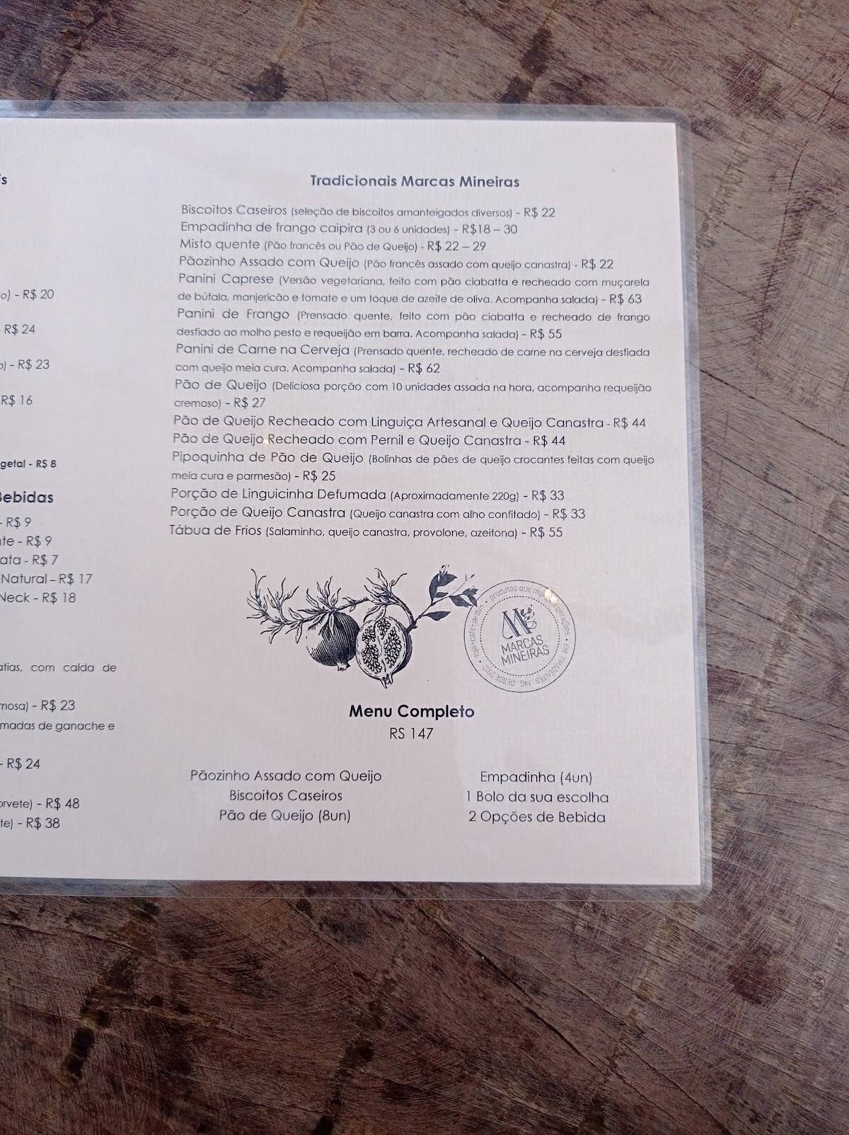 Marcas Mineiras Loja e Café cardápio
