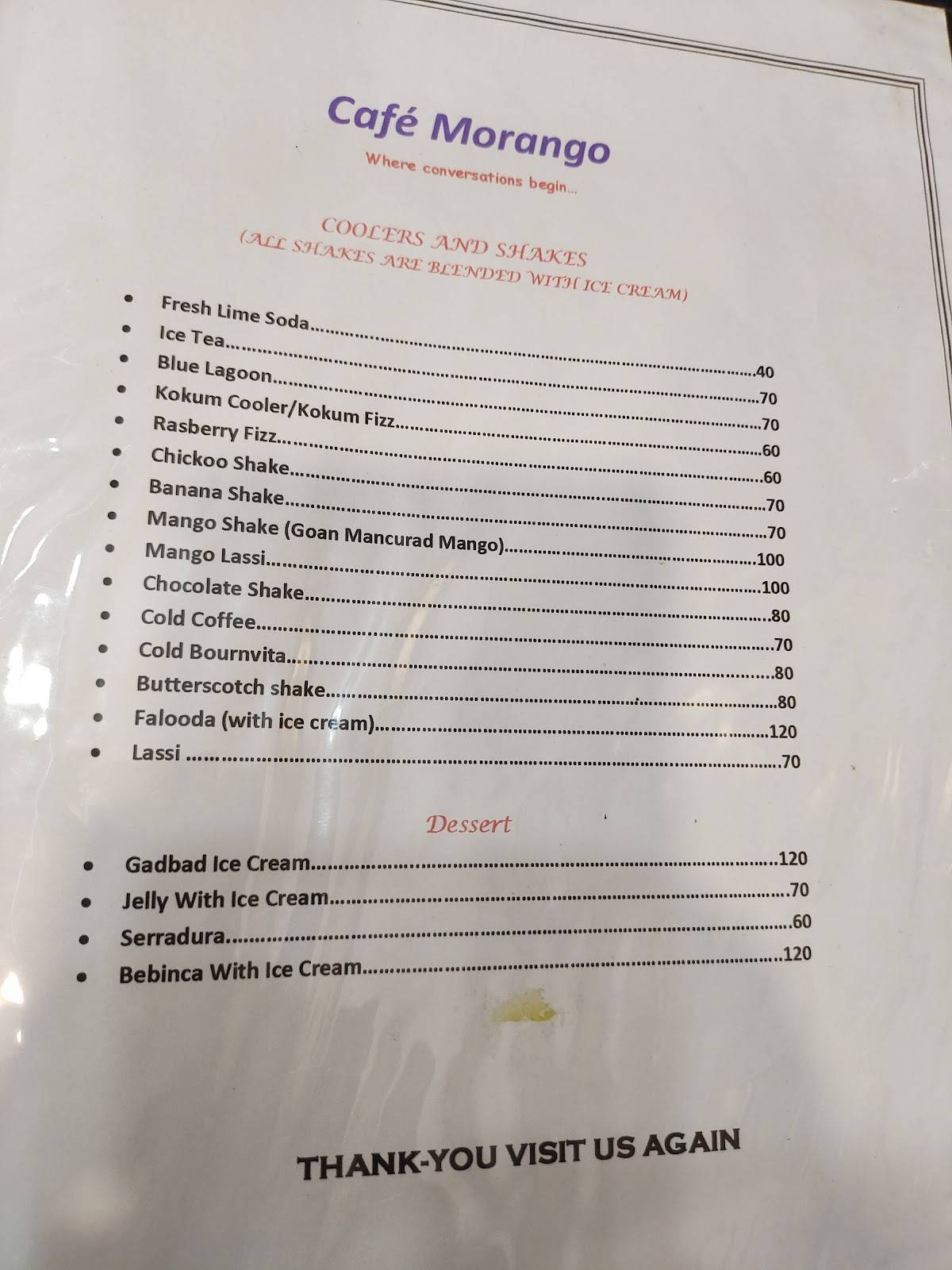 Cafe Morango menu