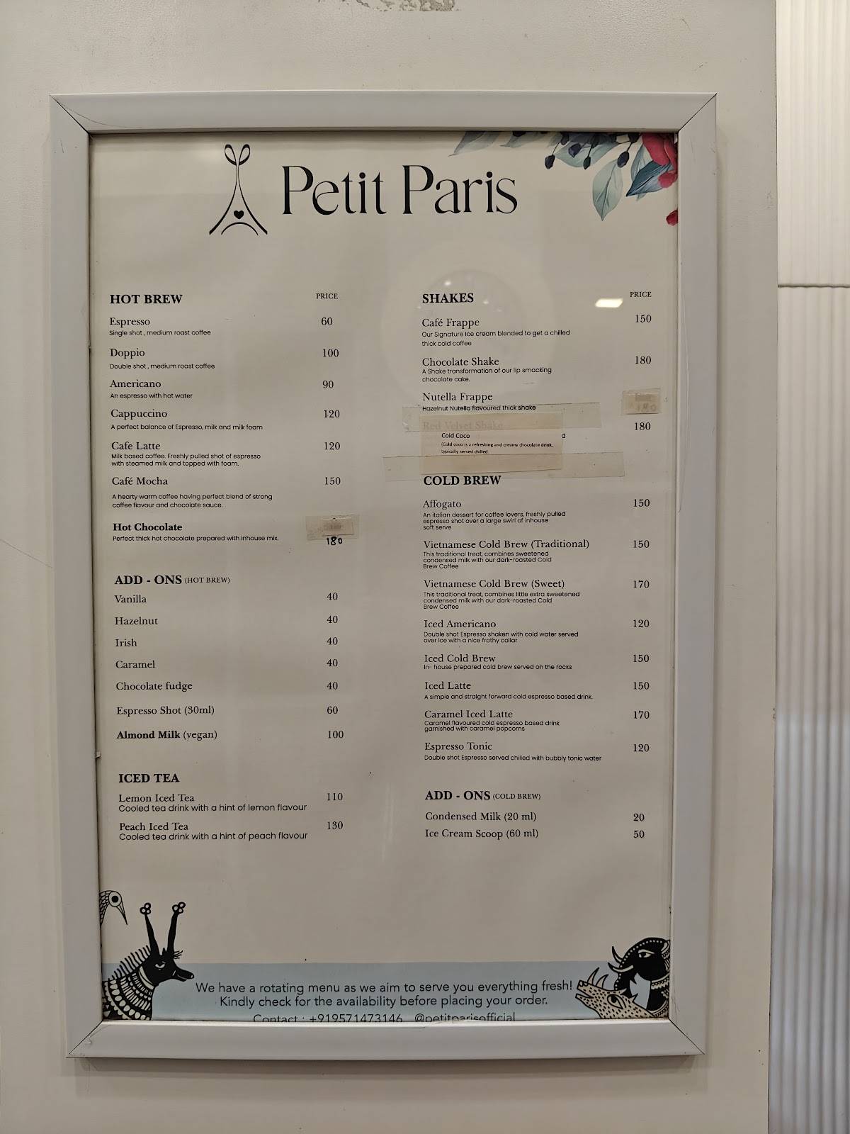 Petit Paris menu