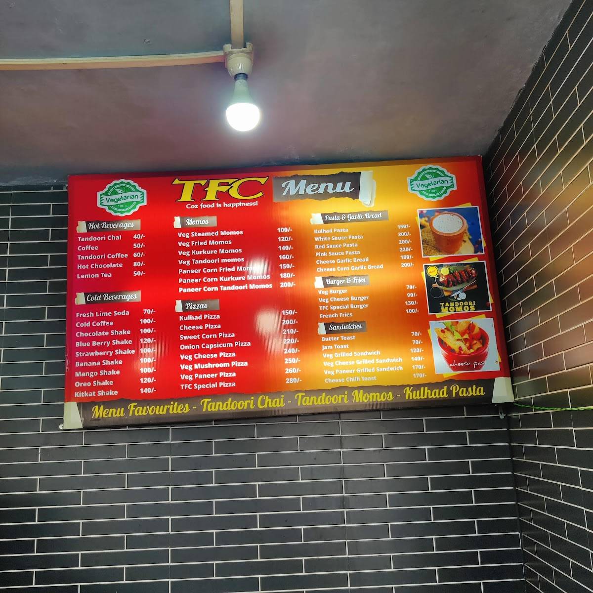 Tandon's cafe T F C menu