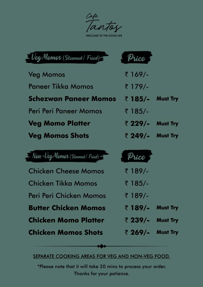 Café Tantos menu
