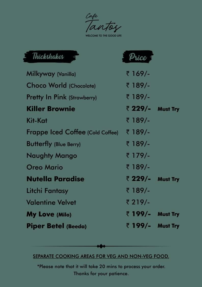 Café Tantos menu