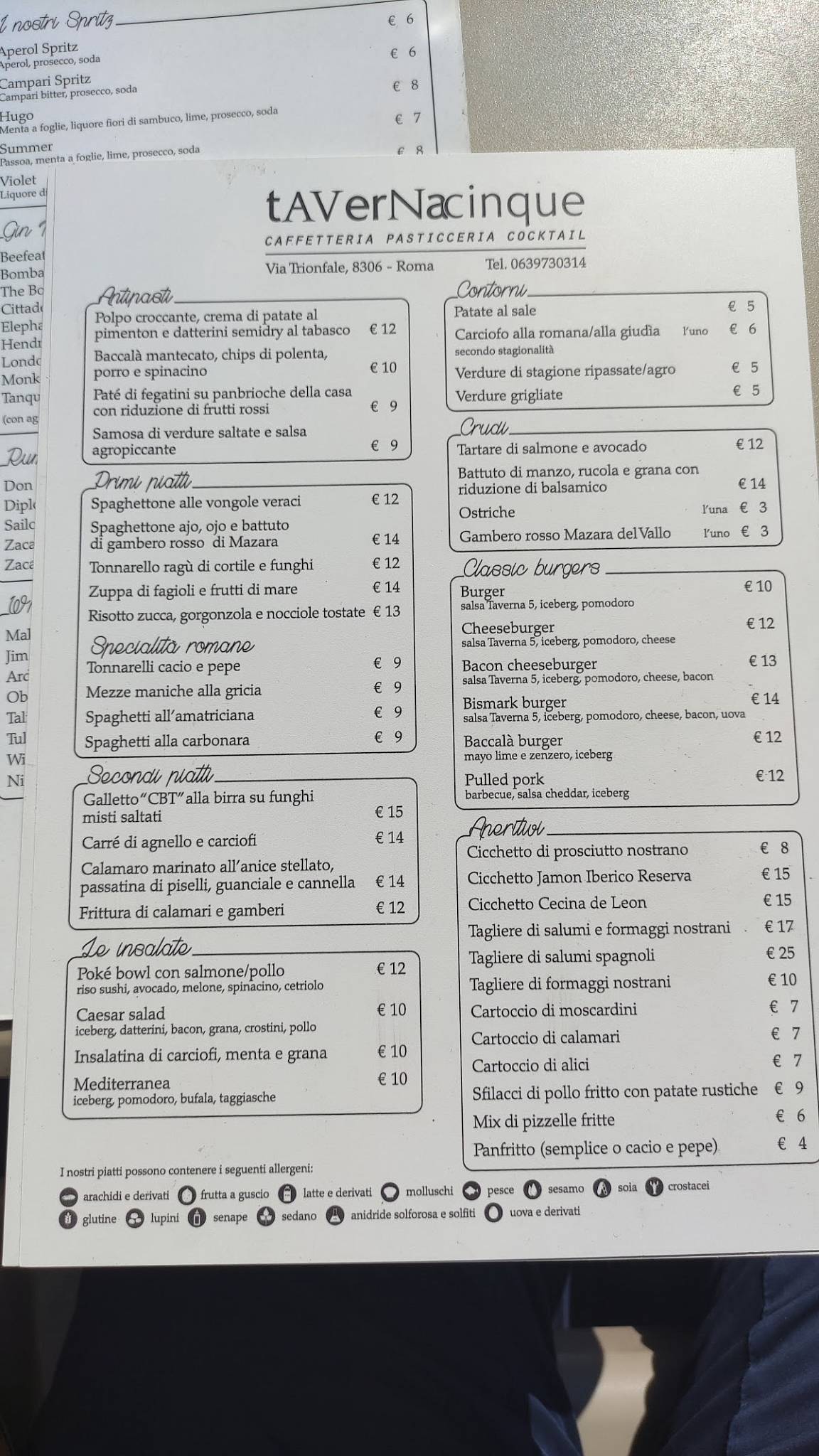 Menu di TavernaCinque 