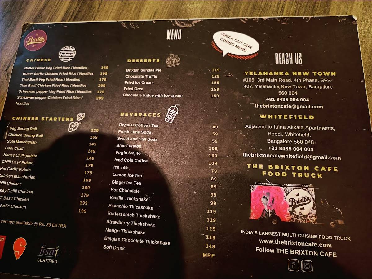 The Brixton Cafe menu