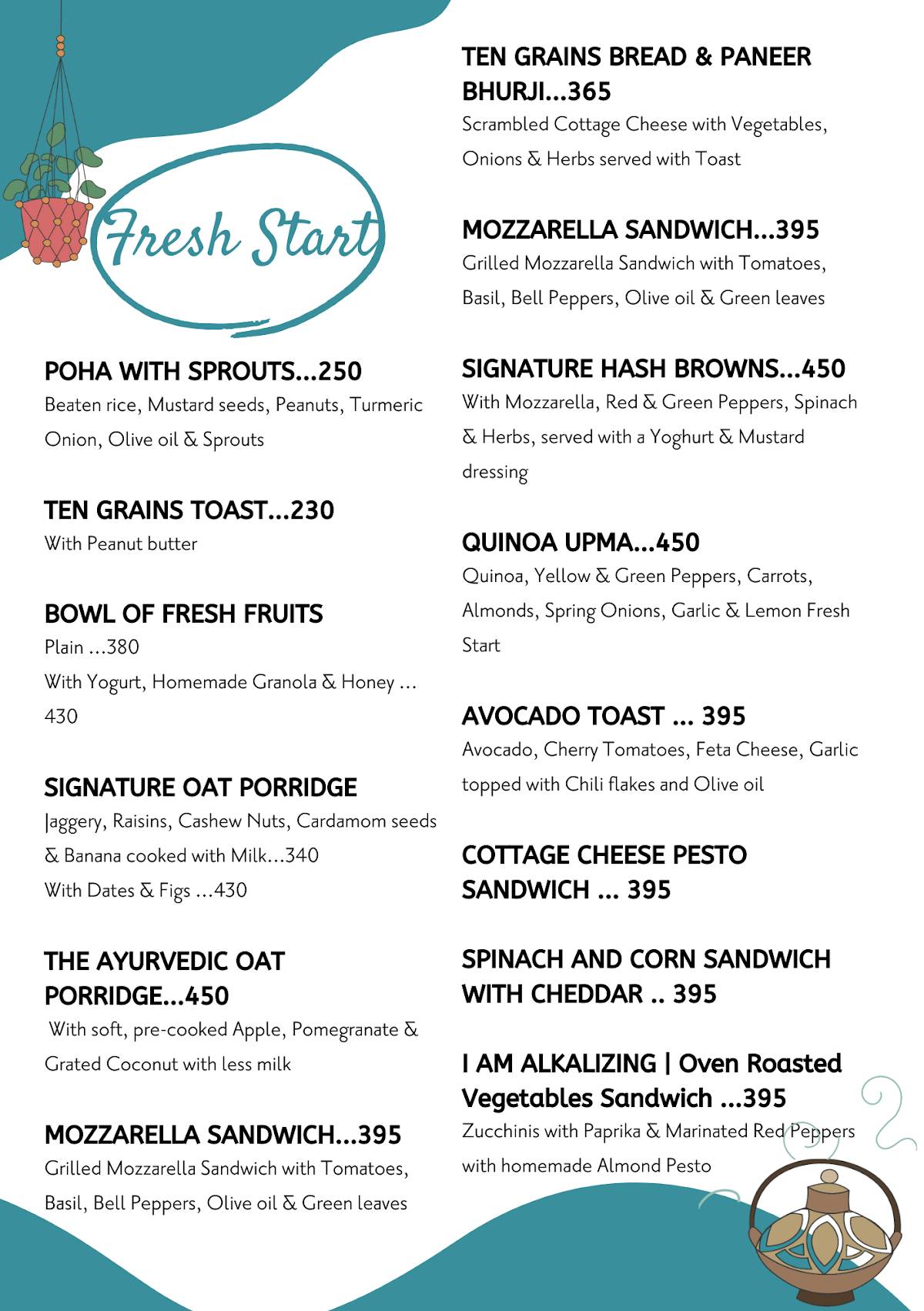 The Yoga House Studio & Cafe menu