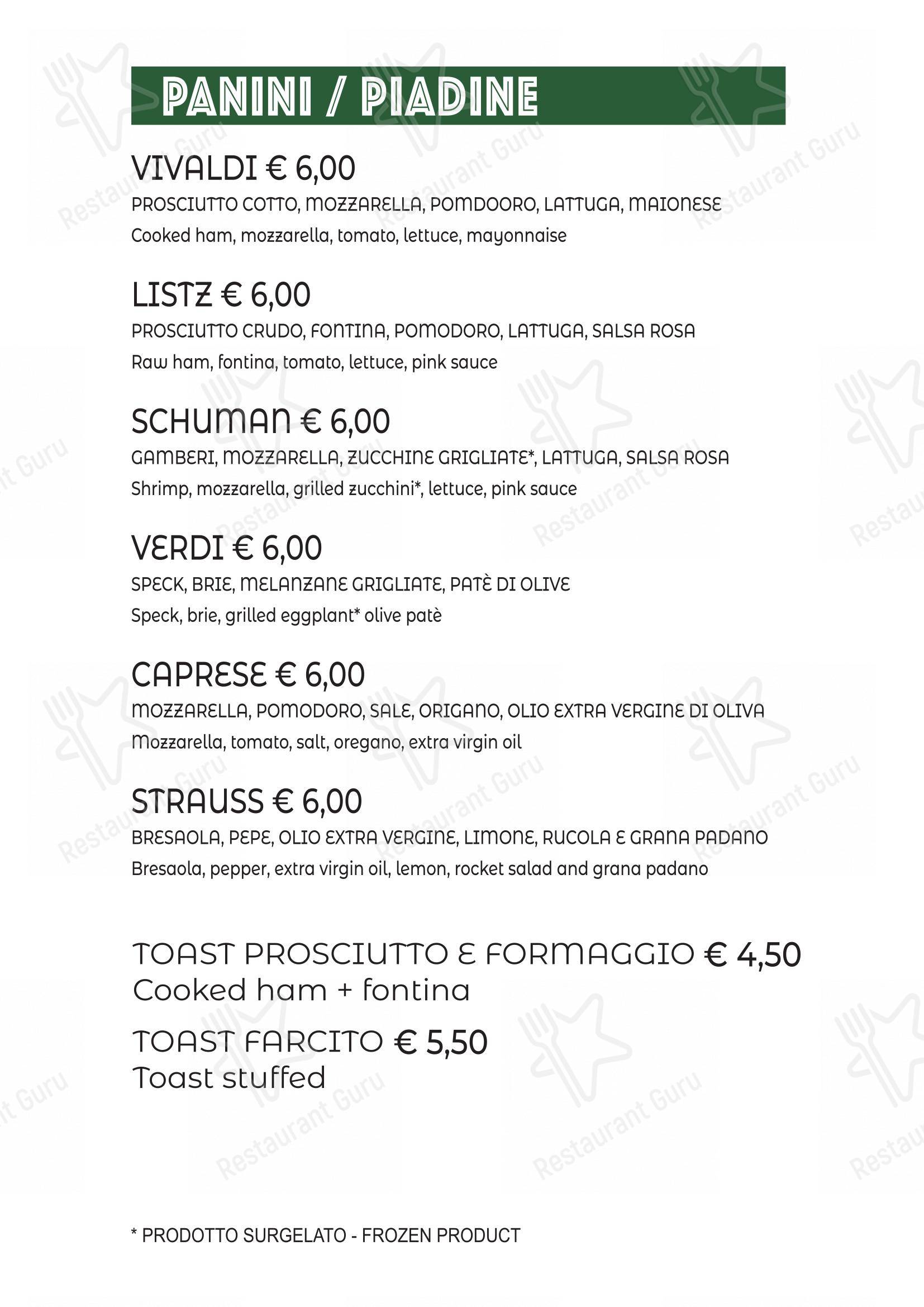 Основное меню per Cafè Vivaldi pub & bar