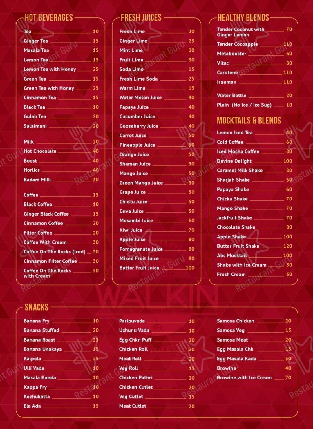 Cafe WalkIN menu