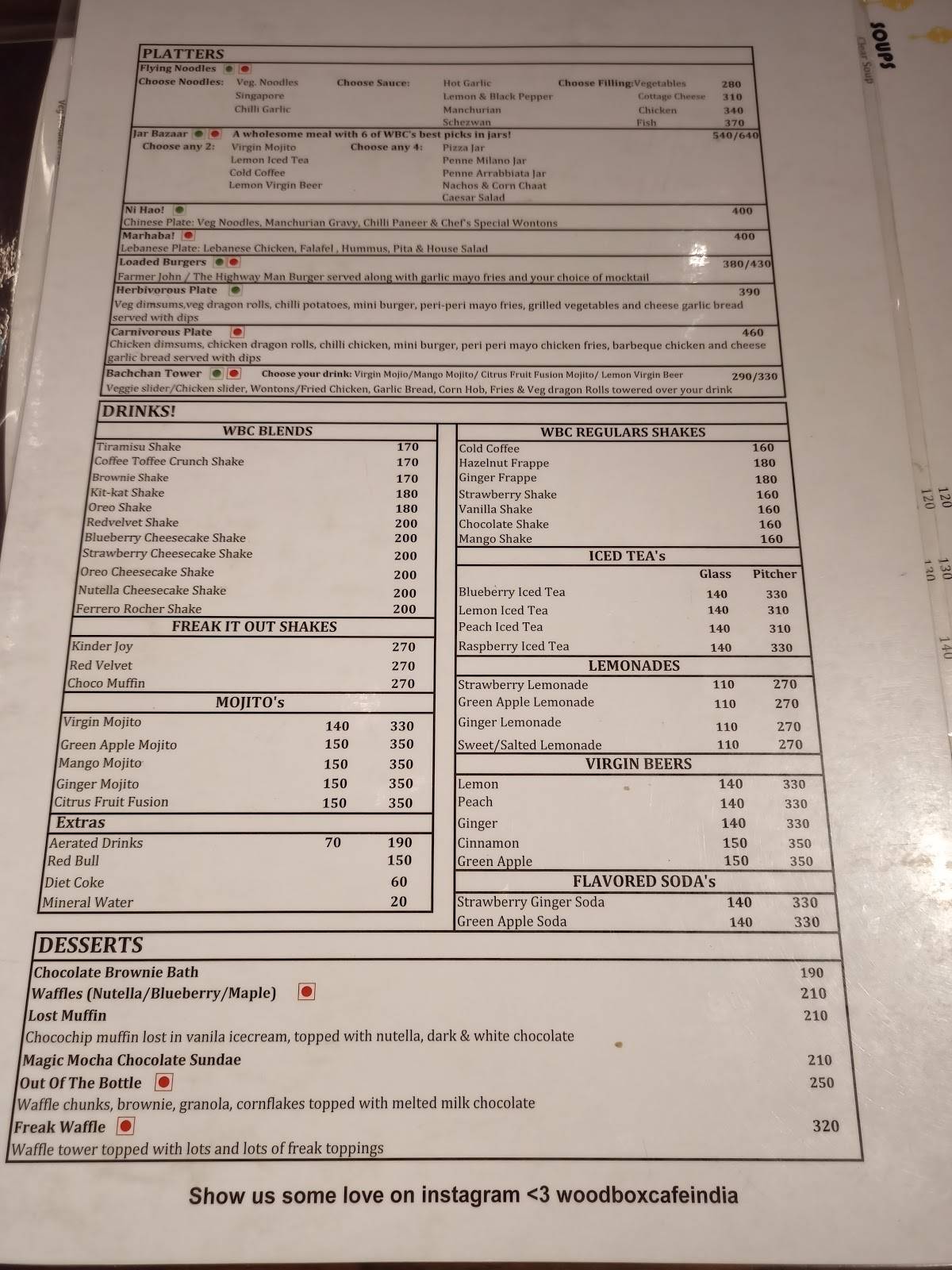 Woodbox Cafe menu