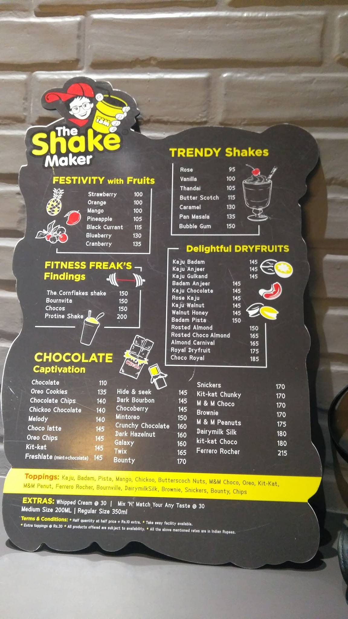 The Shake Maker, Mumbai menu