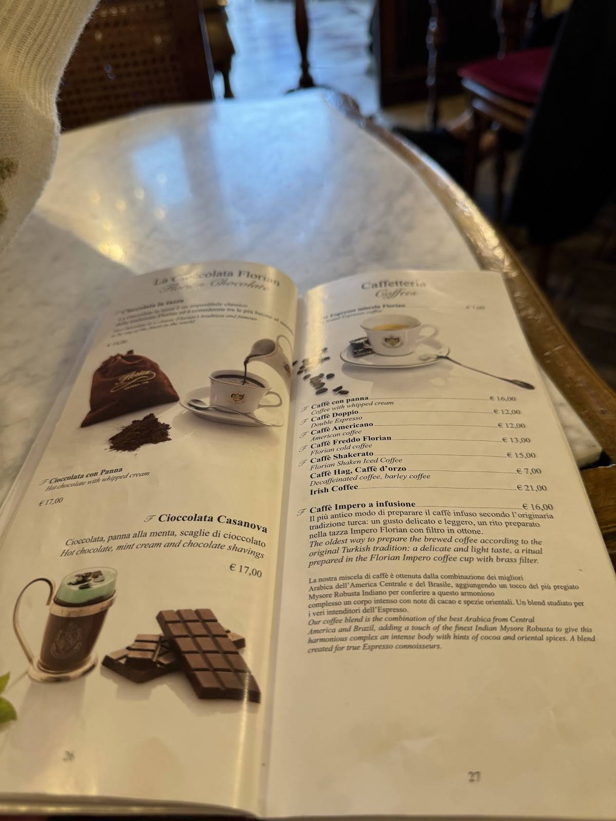 Menu di Caffè Florian 