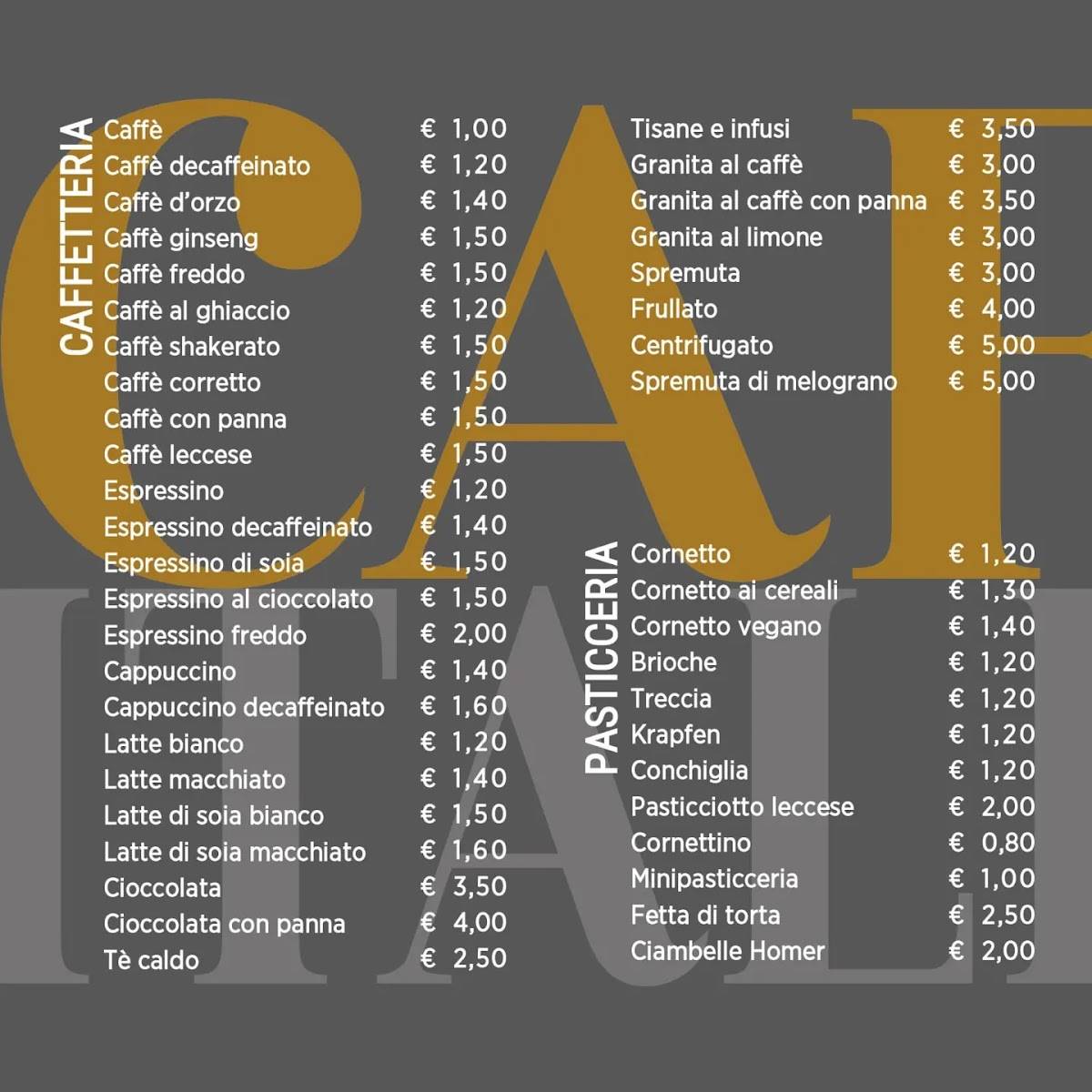Menu di Caffè Italiano 