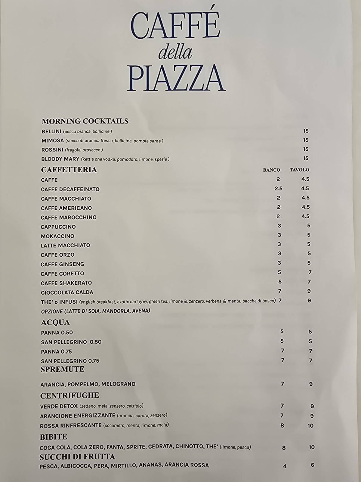 Menu di Caffè della Piazza 