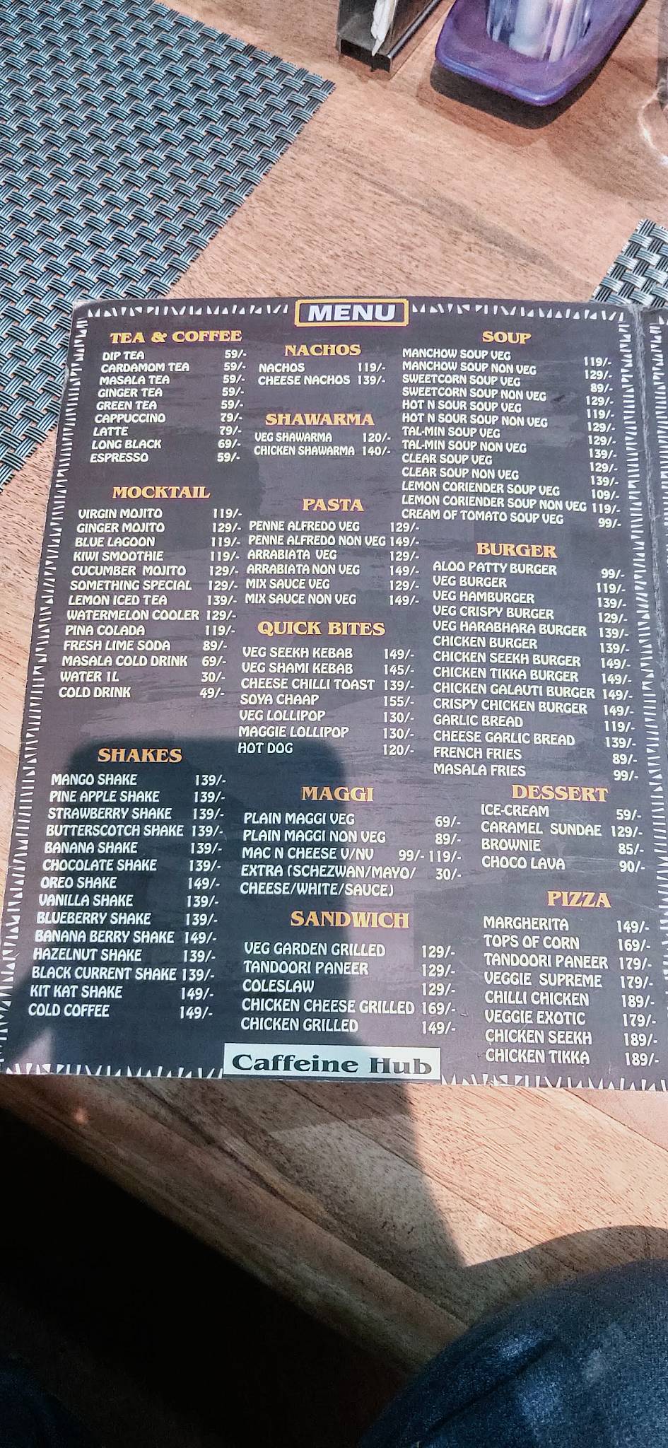 The underground Cafe menu