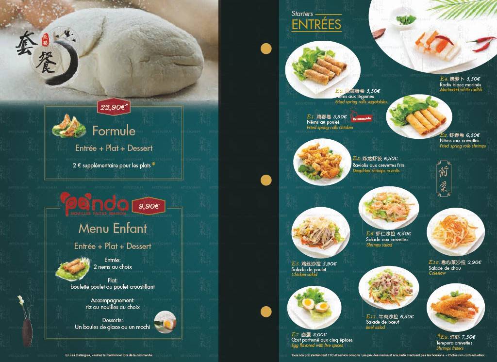 Menu de Restaurant Panda Calais