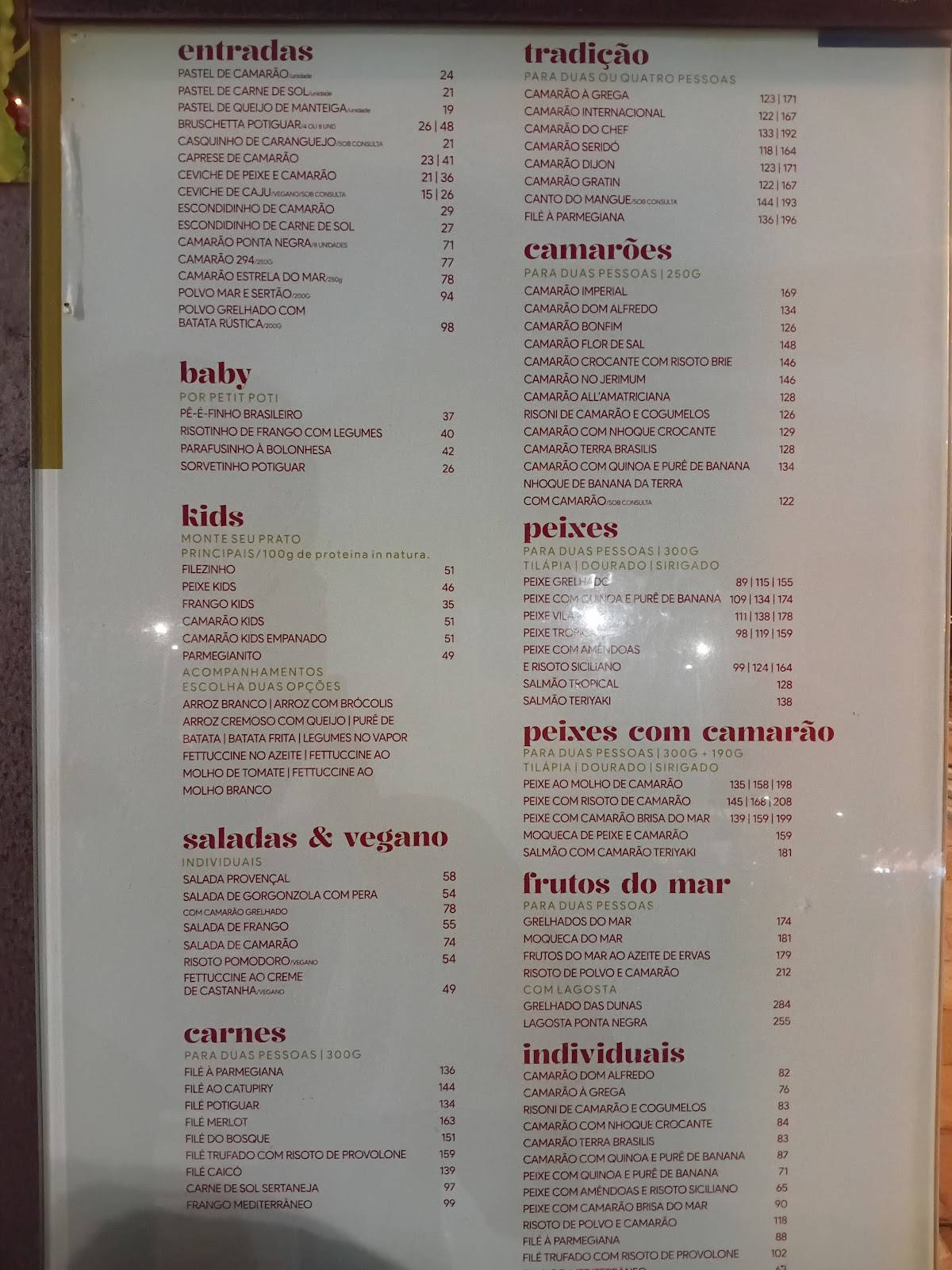 Camarões Potiguar cardápio