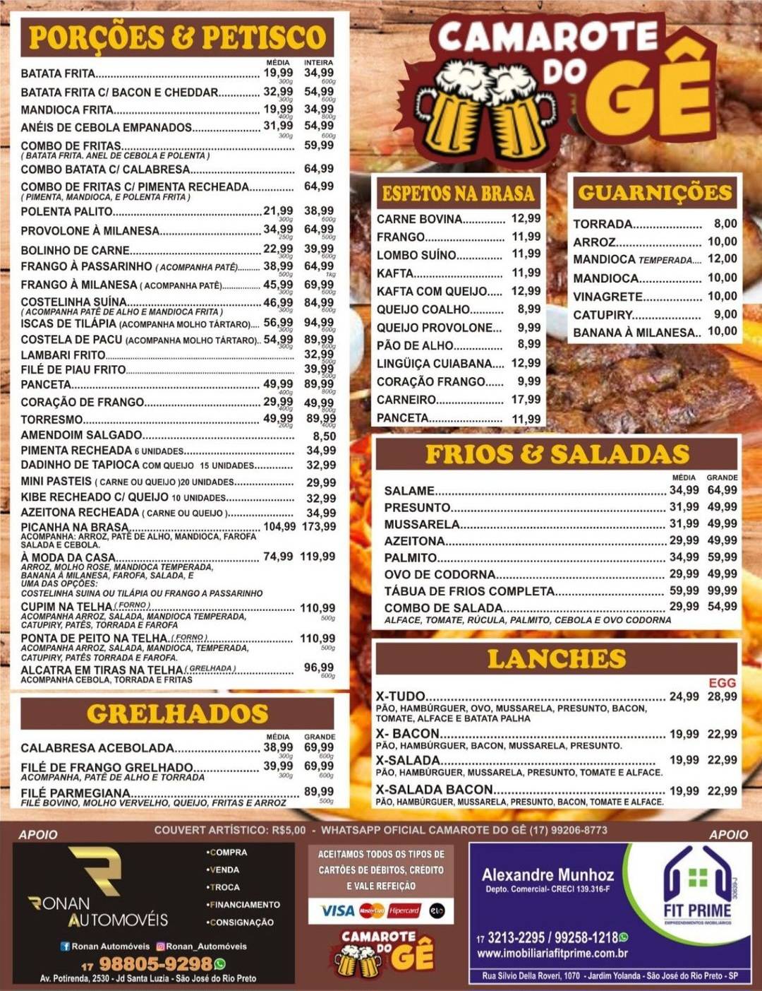 Camarote do Gê cardápio