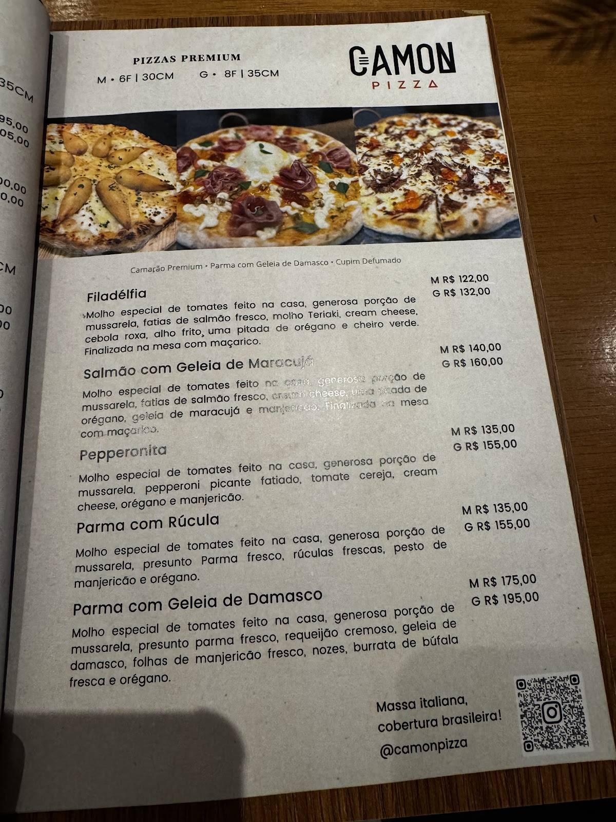 Camon Pizza cardápio