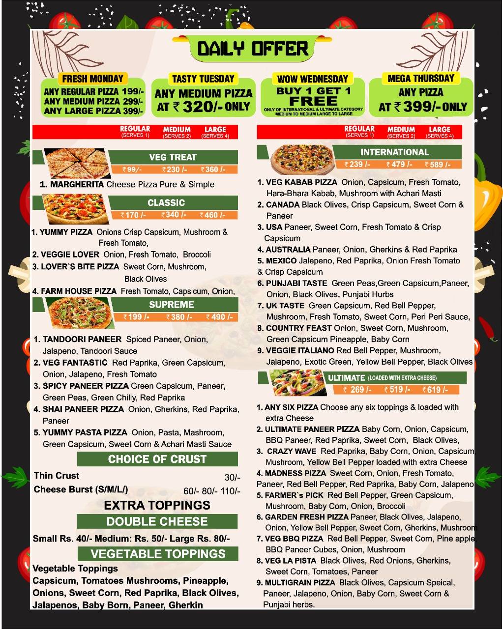 Canadian Pizza menu
