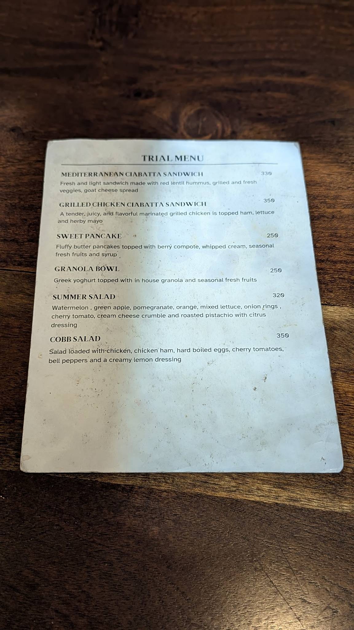 Capella Bakery menu