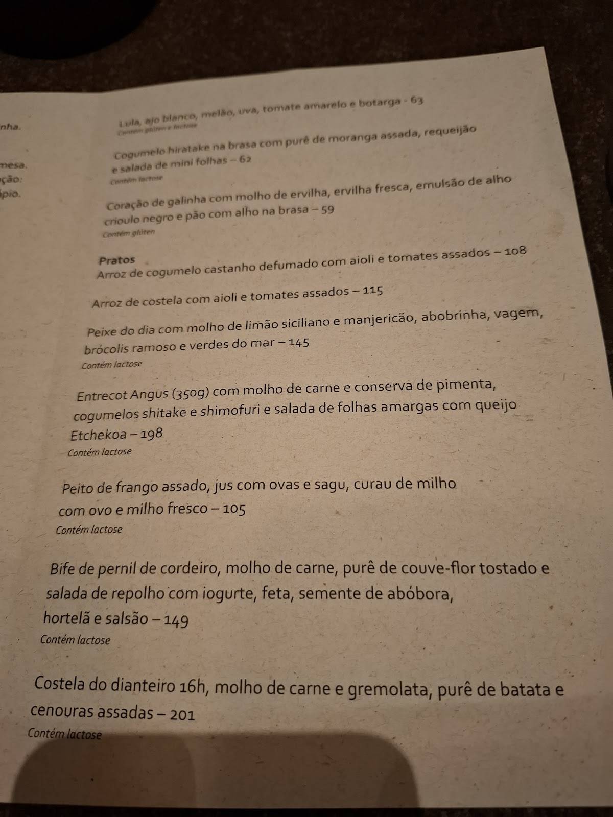 Capincho cardápio