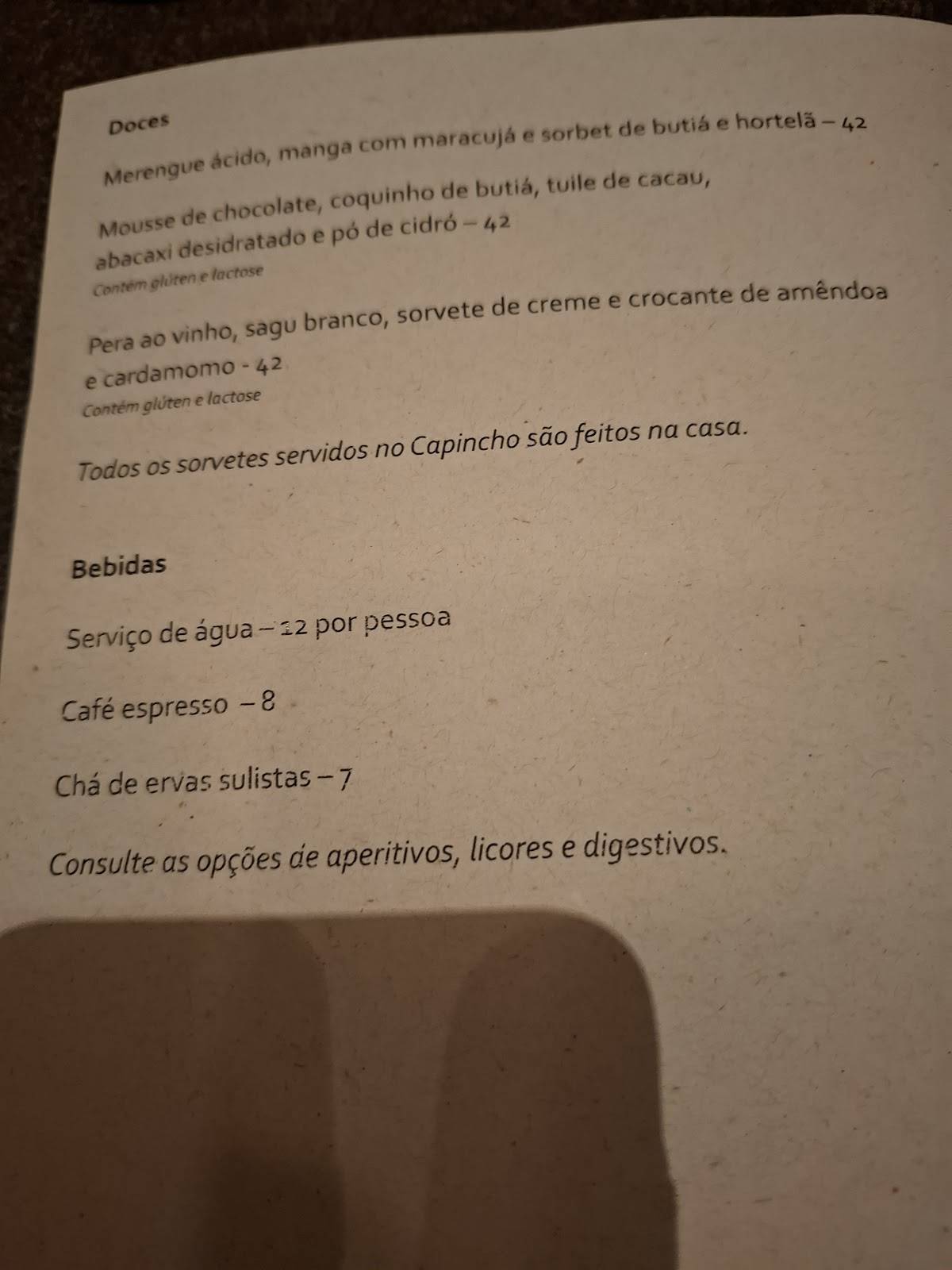 Capincho cardápio