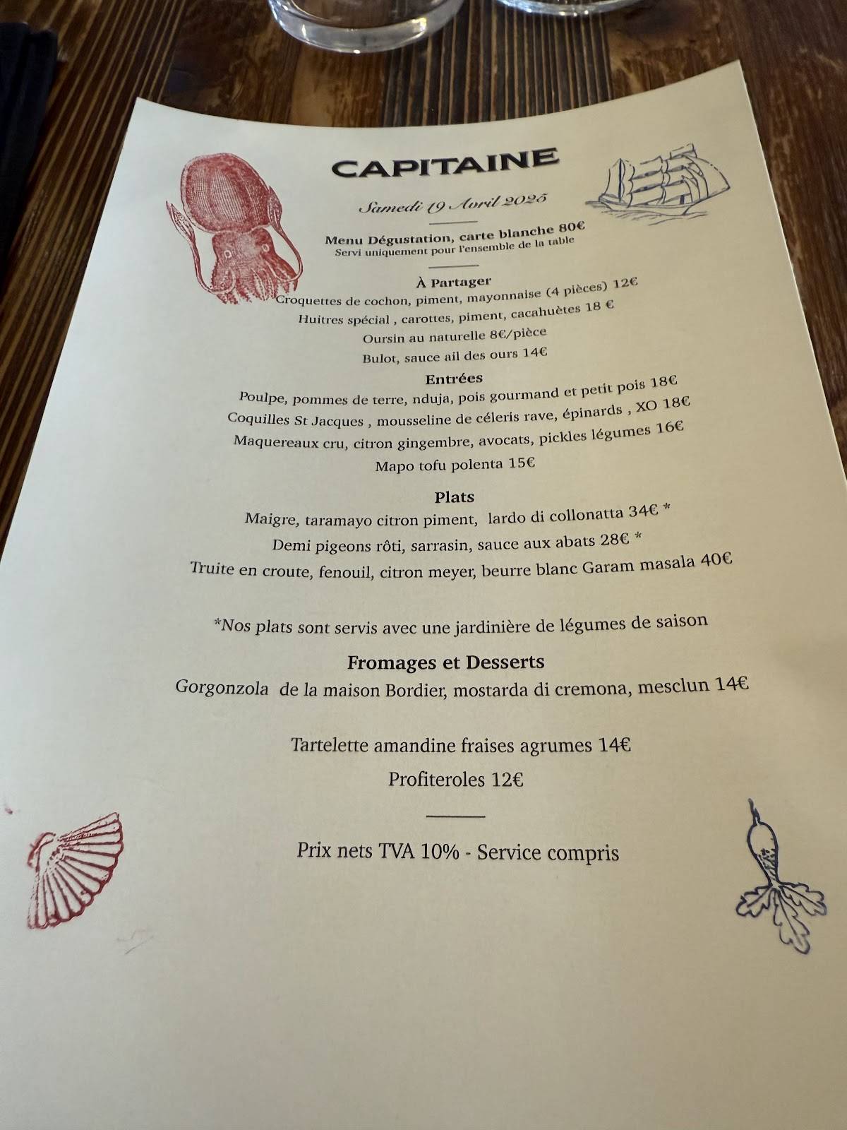 Menu de Capitaine