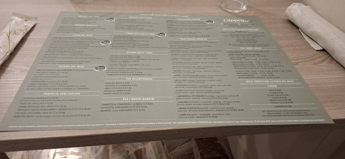 Menu di Cappello - Ristorante Pizzeria 
