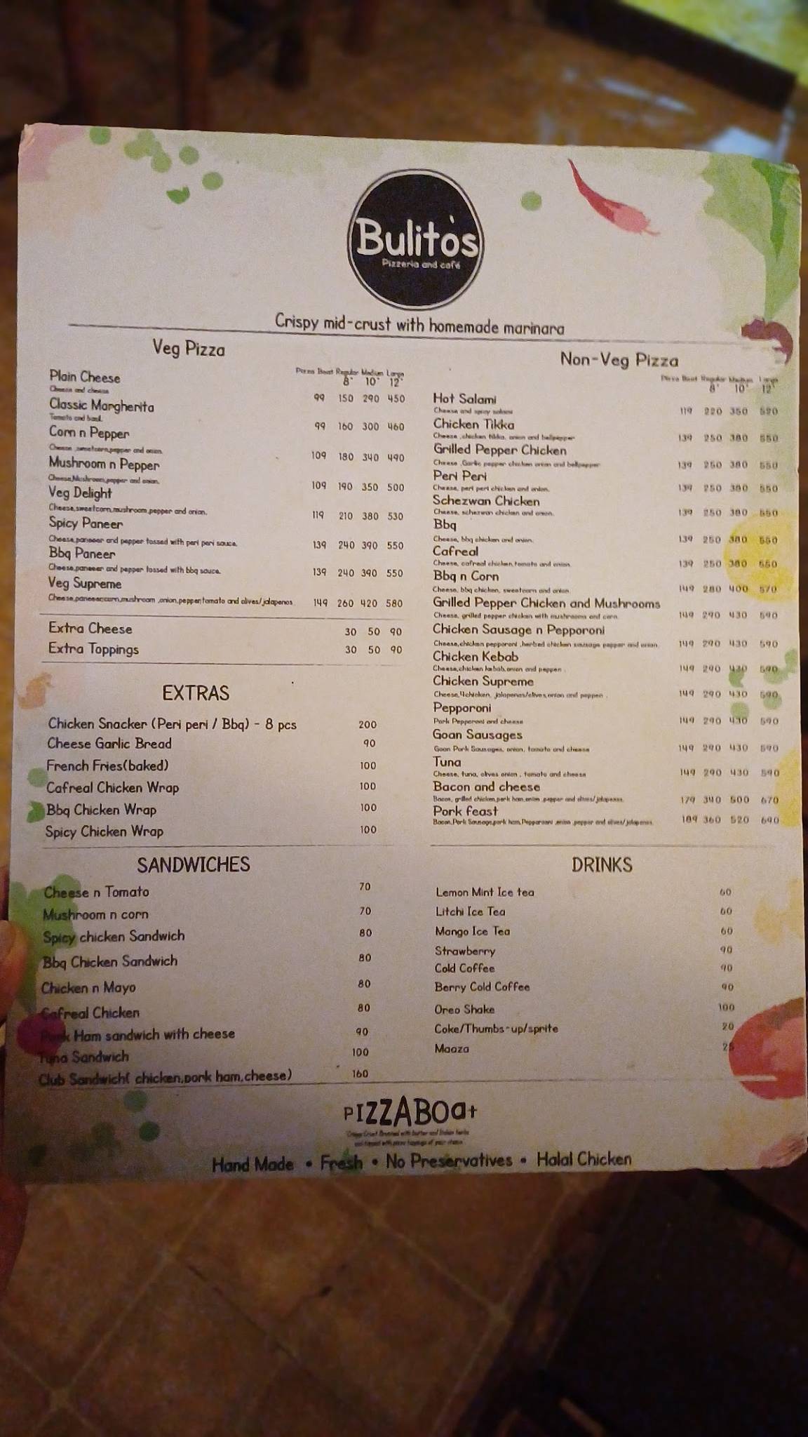 Bulito's menu