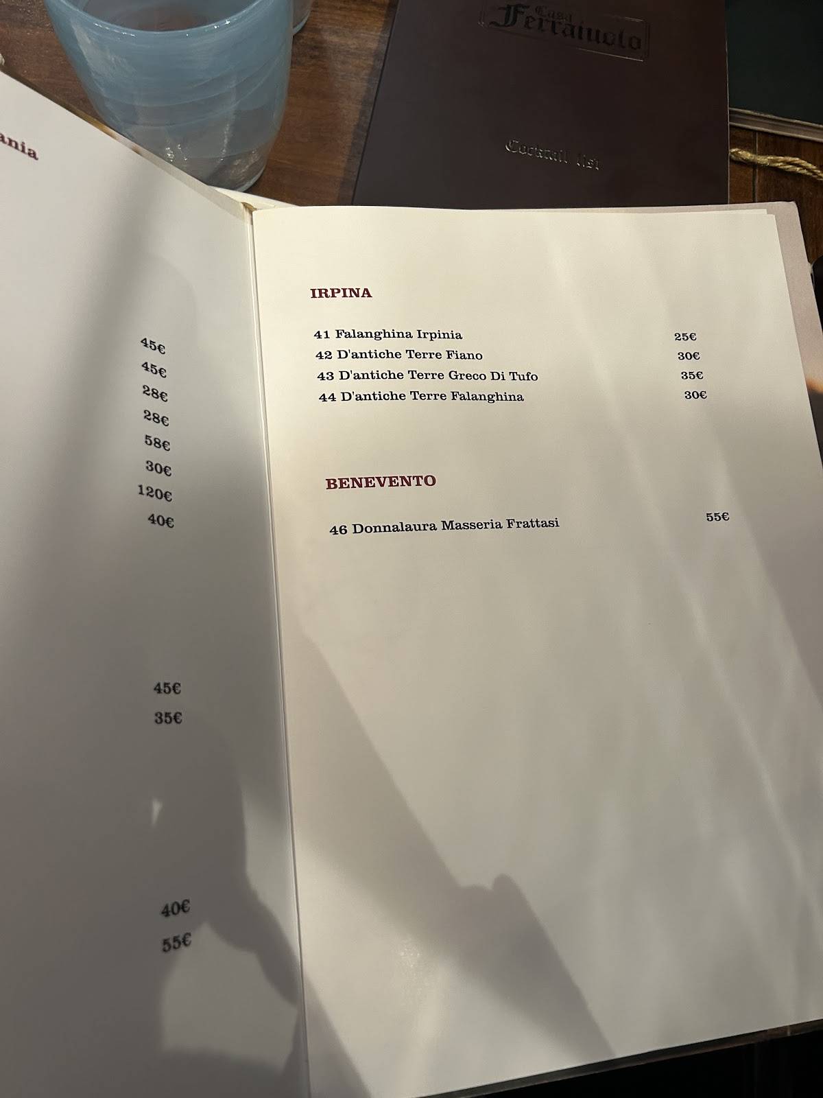 Menu di Casa Ferraiuolo Ristorante a Maiori Costiera Amalfitana 
