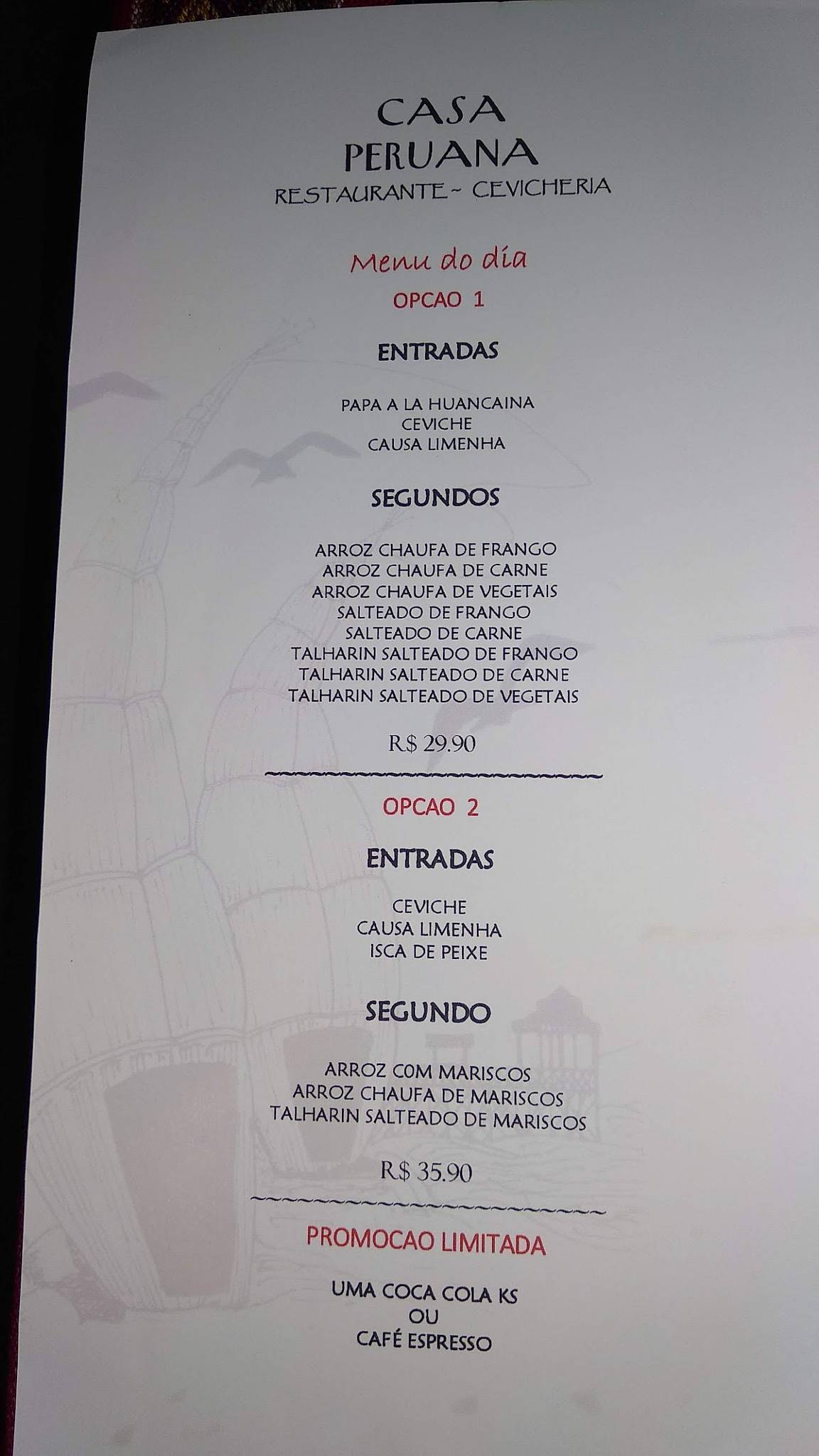 Casa Peruana Restaurante Cevicheria cardápio