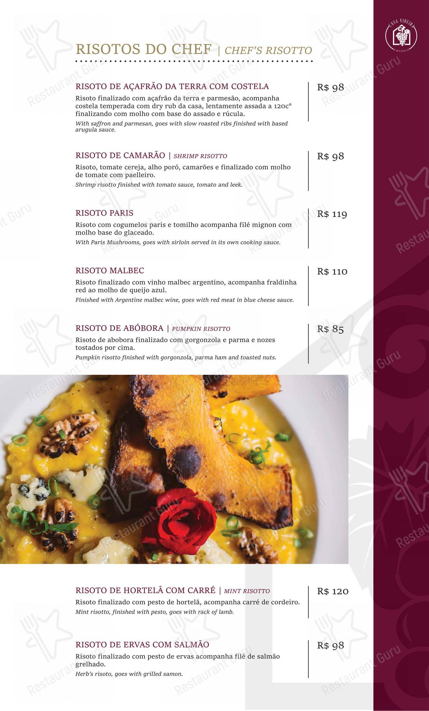 Casa Videira Restaurante e Café - Menu