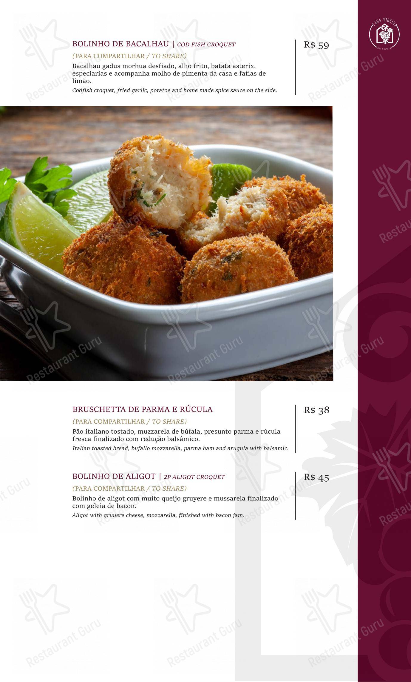 Casa Videira Restaurante e Café - Menu