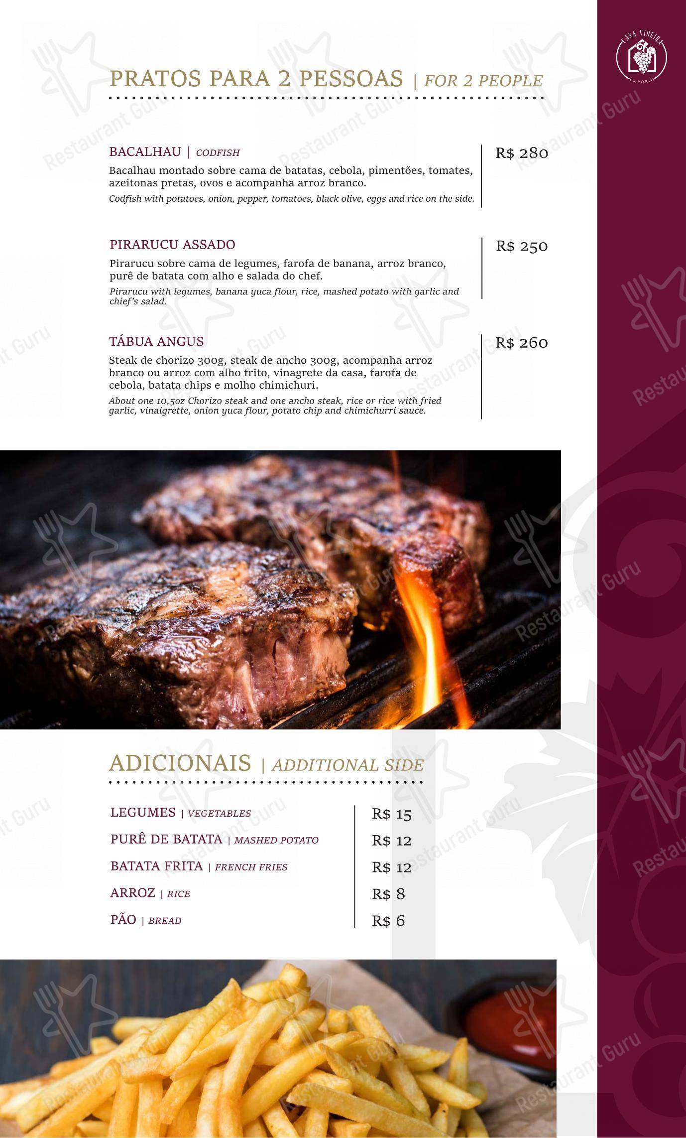 Menu para Casa Videira Restaurante e Café restaurante