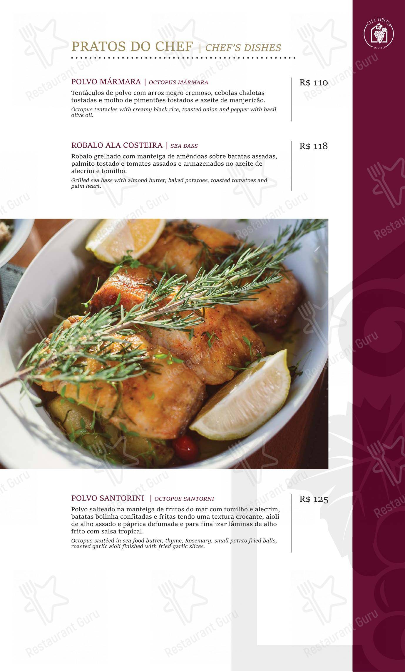 Menu para Casa Videira Restaurante e Café em Piracicaba