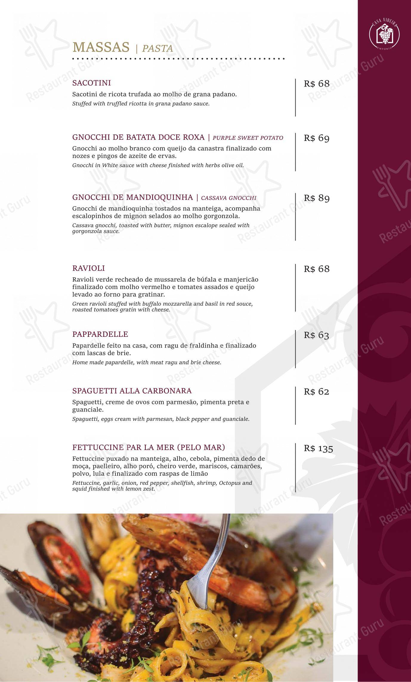 Casa Videira Restaurante e Café em Piracicaba - Menu