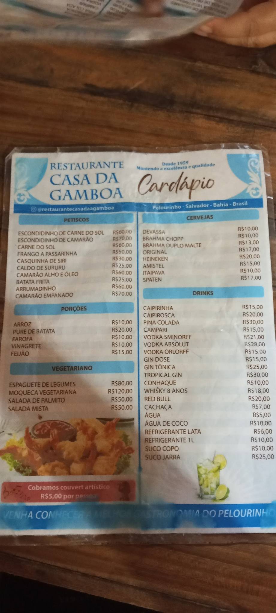 Casa da Gamboa cardápio