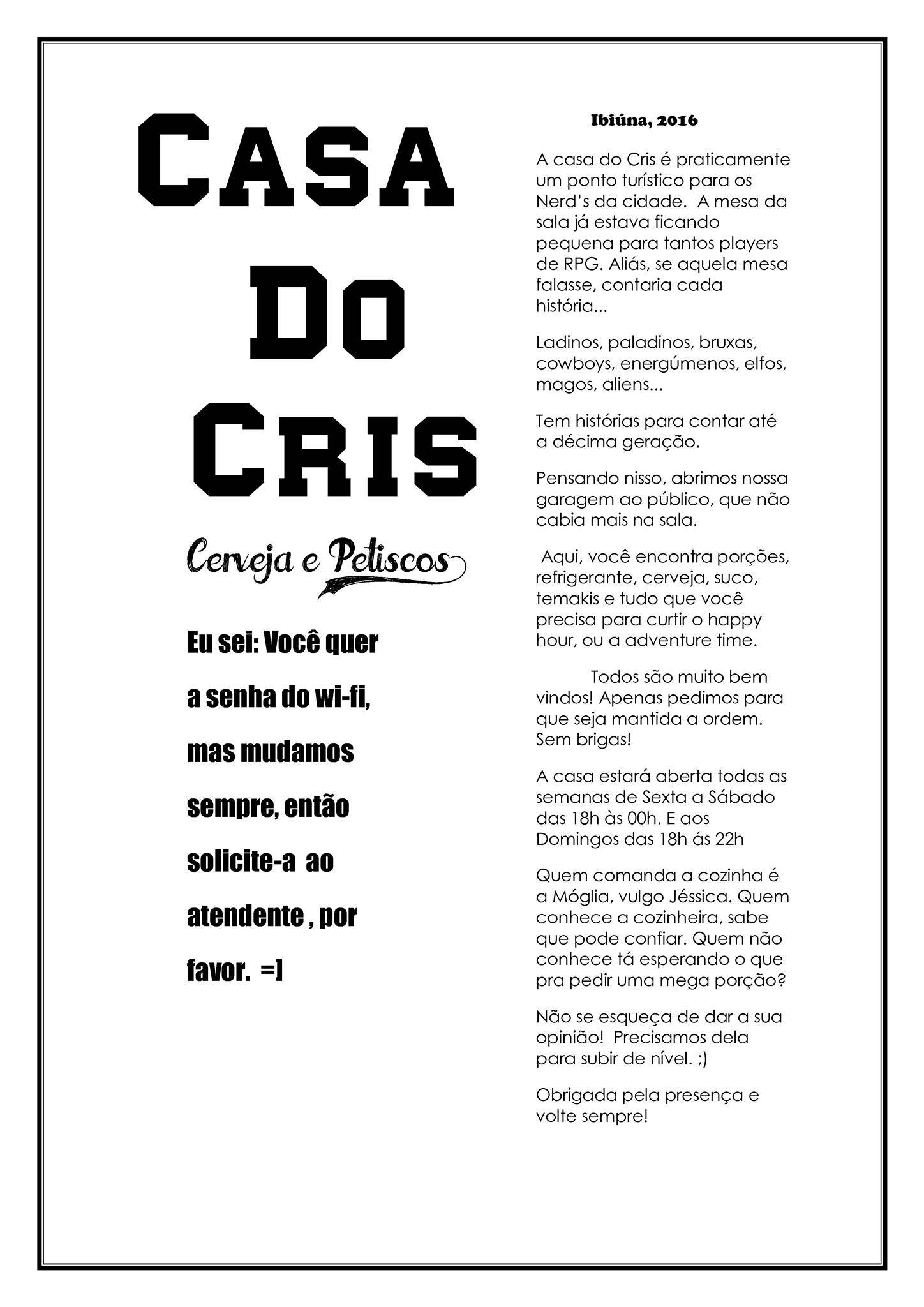 Casa do Cris cardápio