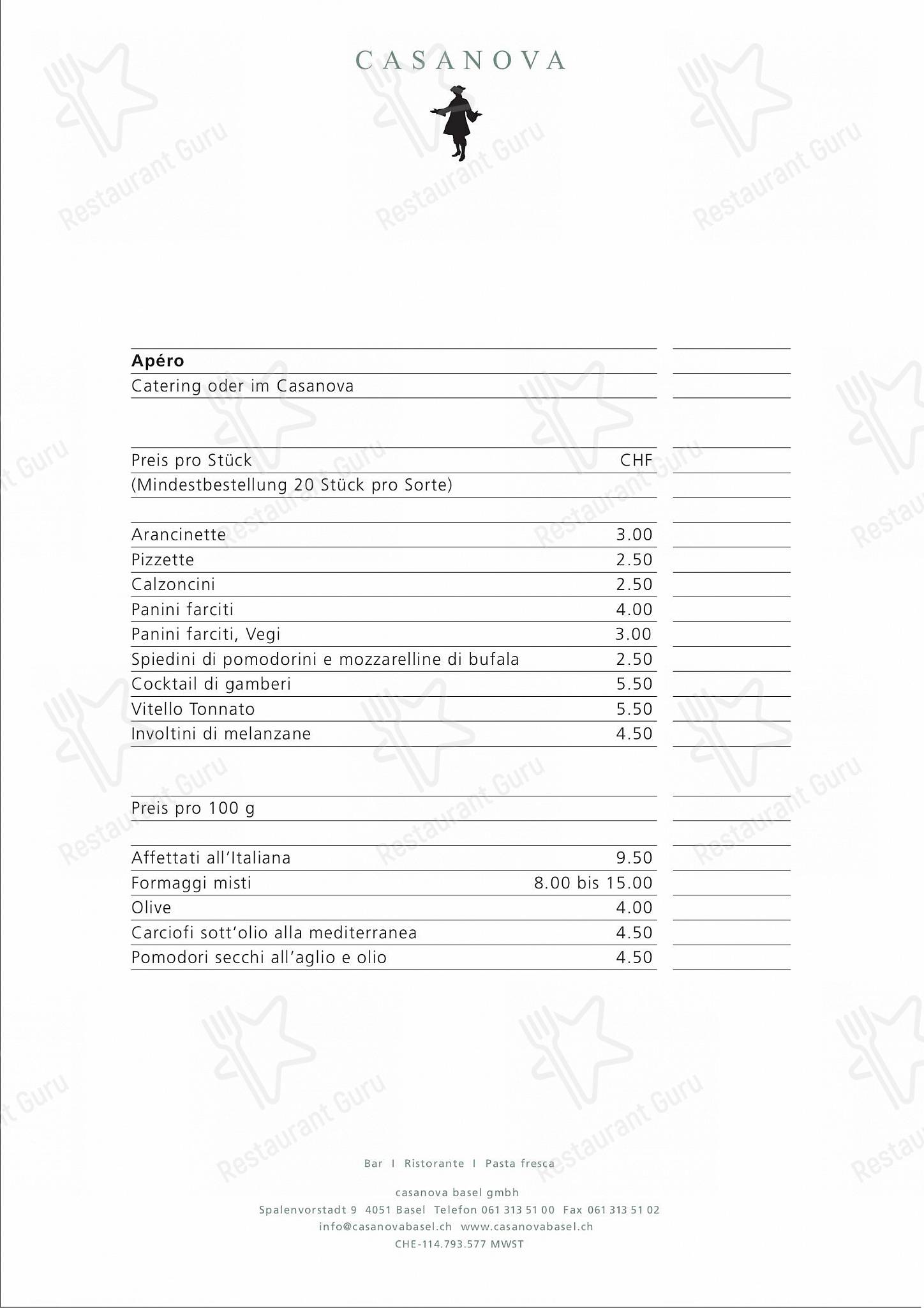 Casanova1879 in Basilea - Основное меню