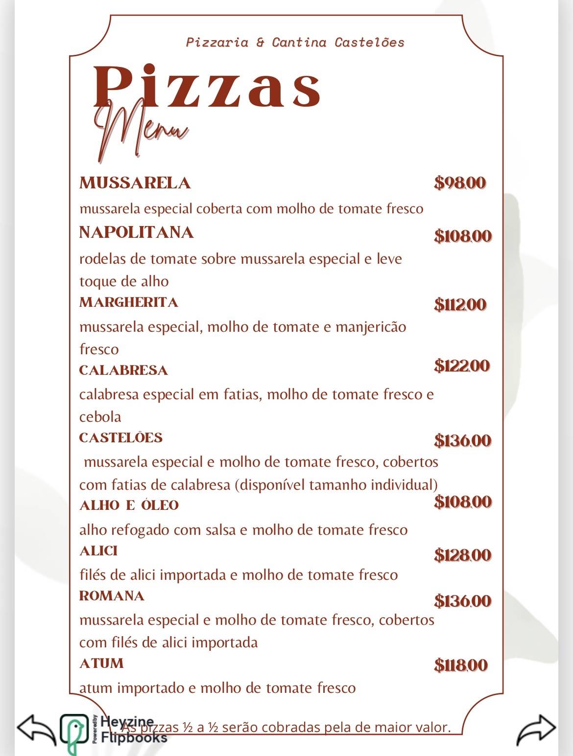 Cantina e Pizzaria Castelões cardápio