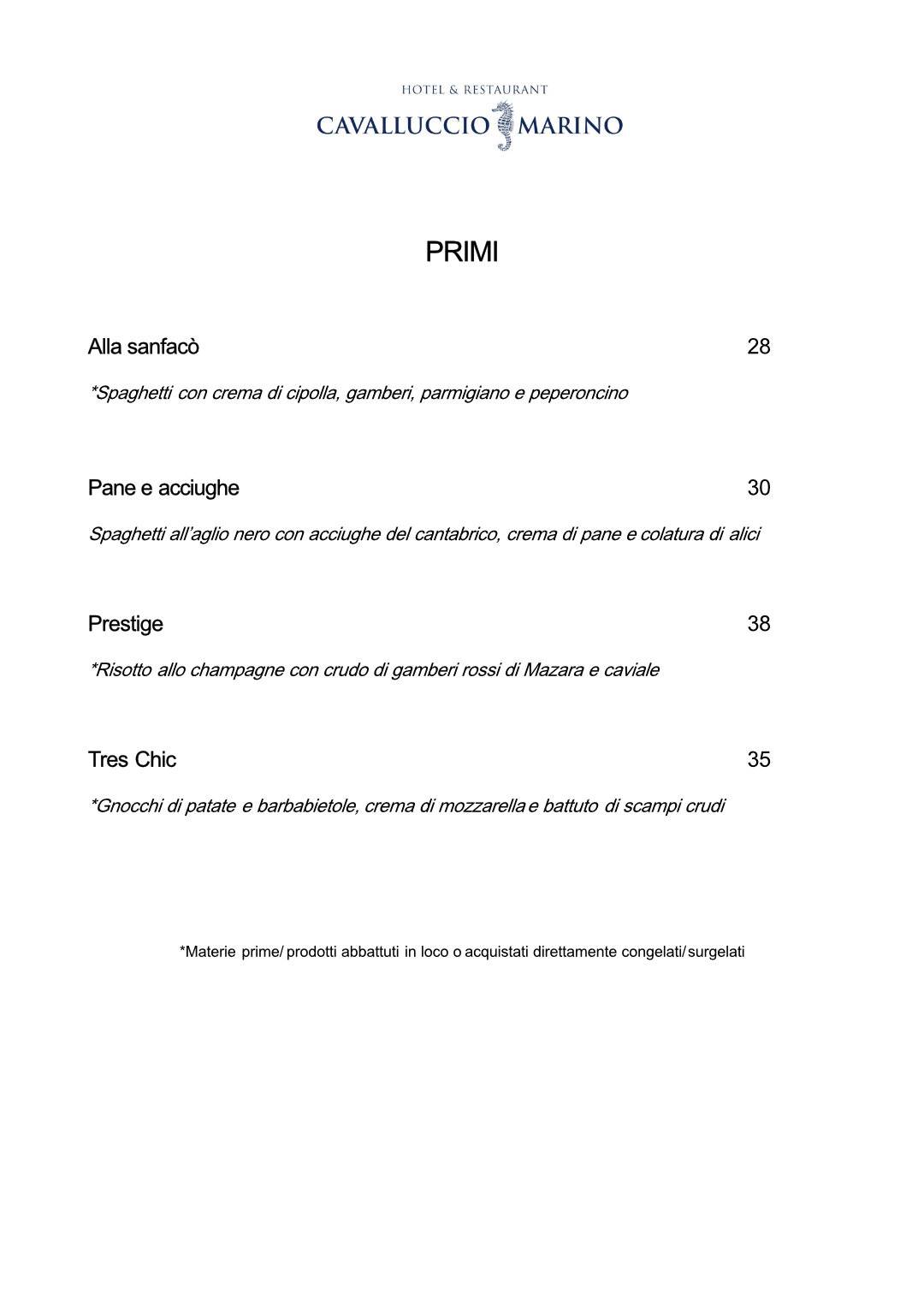 Menu di Cavalluccio Marino Hotel & Ristorante Lampedusa 