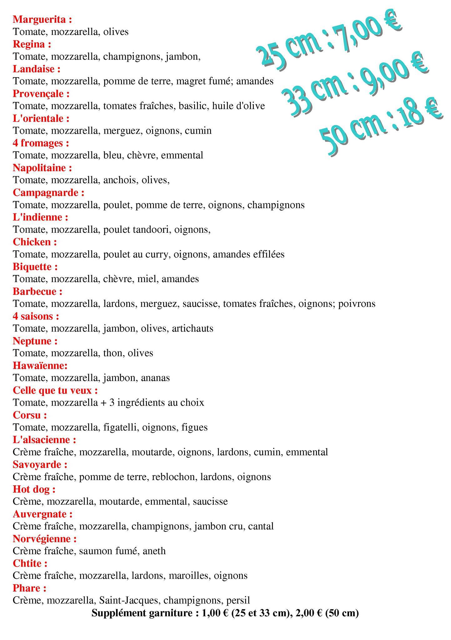 Menu de Cece burger/CeCe pizza