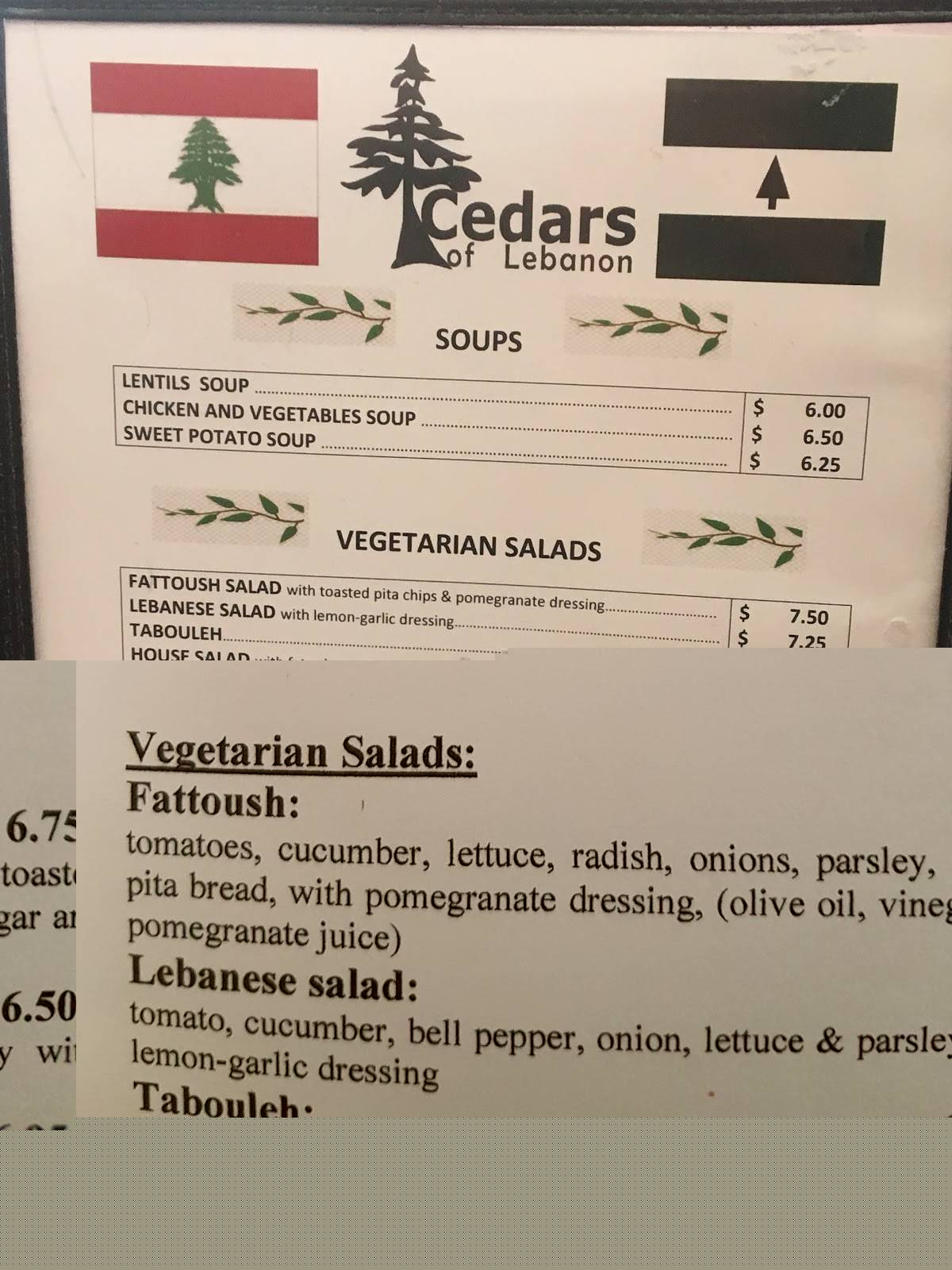Menu at Cedars of Lebanon restaurant, Greenbelt